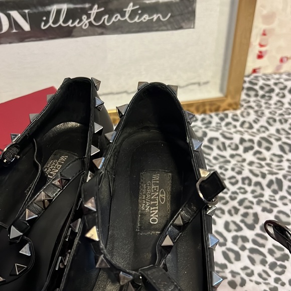 VALENTINO rockstud ballet flat w/ straps in Matte Black - Picture 3 of 5